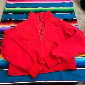 Red Quarter-Zip Cropped Pullover Sweater
